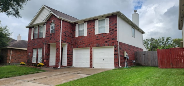 view of front facade featuring a front yard and a garage