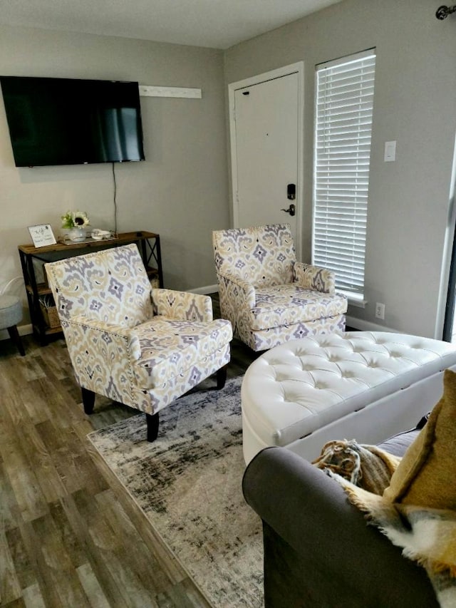 living room with dark wood-type flooring