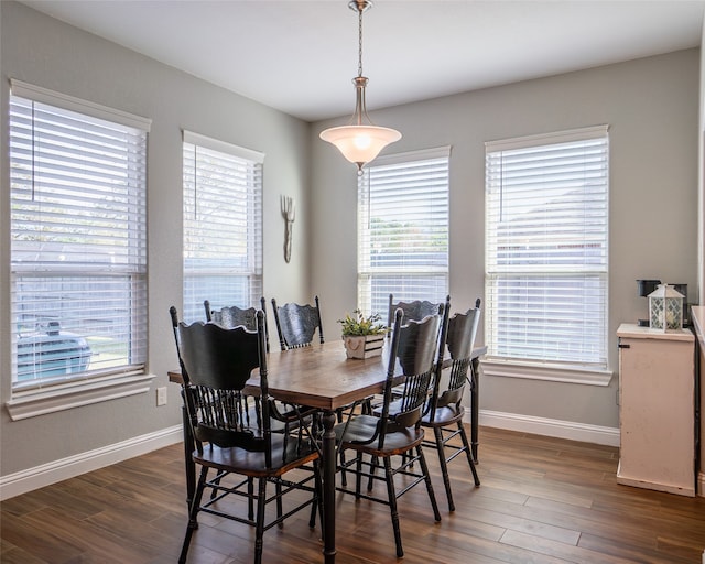 dining space featuring dark hardwood / wood-style flooring and plenty of natural light