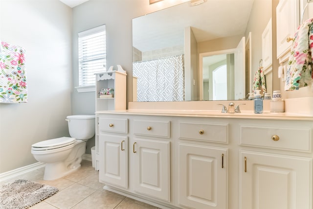 bathroom featuring vanity, toilet, and tile patterned floors