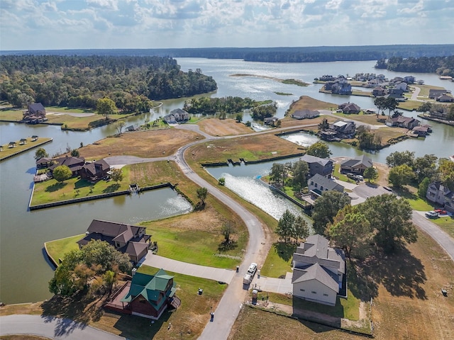 aerial view with a water view