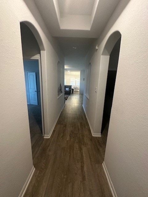 corridor featuring dark hardwood / wood-style floors