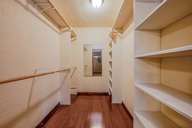 spacious closet featuring dark hardwood / wood-style flooring