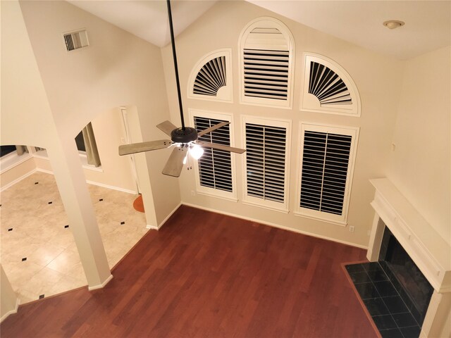 interior space with ceiling fan and hardwood / wood-style floors