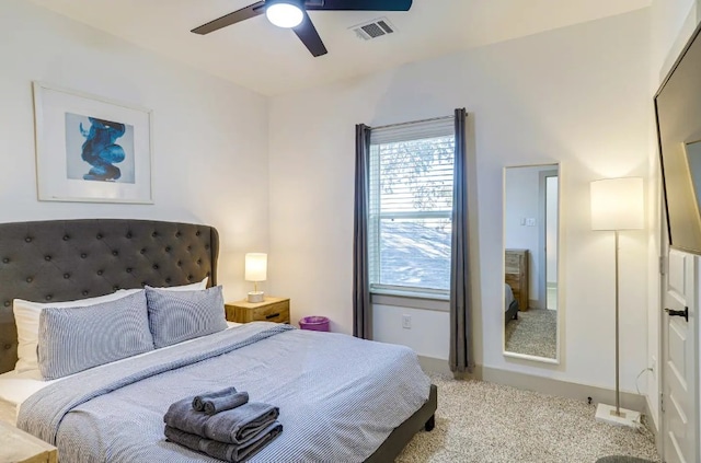 bedroom featuring carpet floors and ceiling fan