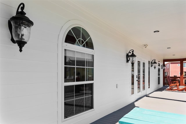 wooden terrace with french doors