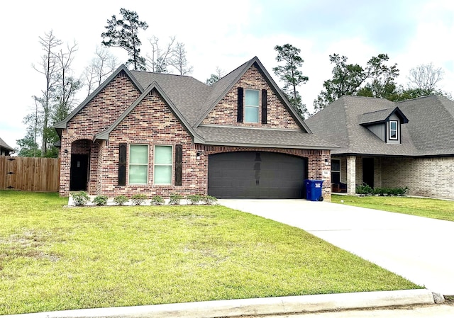 view of front of house featuring a garage and a front yard