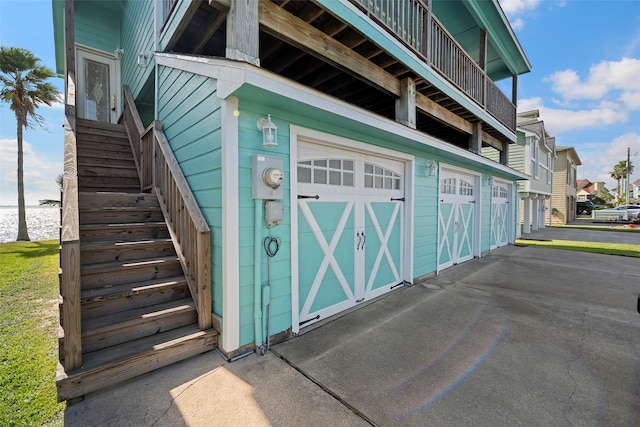 exterior space with a garage