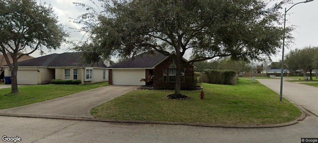 single story home with a front lawn and a garage