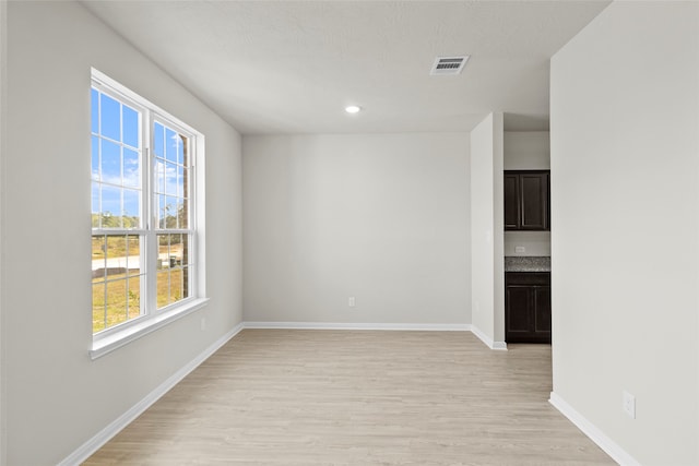 spare room featuring light hardwood / wood-style floors, a textured ceiling, and a healthy amount of sunlight