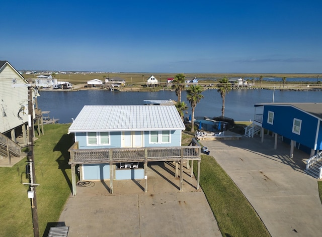 drone / aerial view featuring a water view
