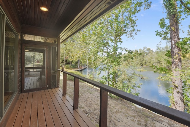 deck featuring a water view