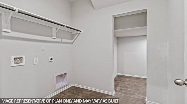 40746 Rosemary Rain, Magnolia, TX 77354 - washroom featuring electric dryer hookup, hookup for a gas dryer, hookup for a washing machine, wood finished floors, and baseboards