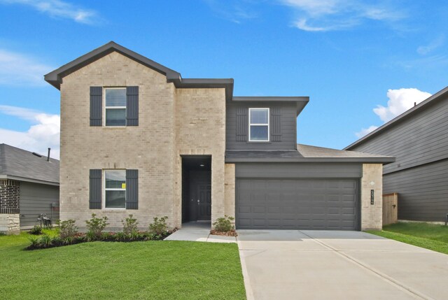 40746 Rosemary Rain, Magnolia, TX 77354 - traditional-style home featuring brick siding, driveway, a front lawn, and an attached garage