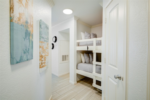 bedroom with crown molding