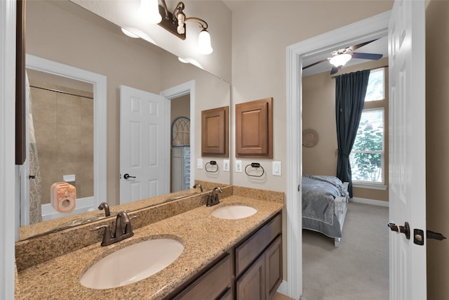 bathroom with vanity and ceiling fan