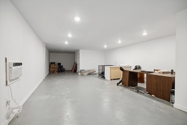 basement with an AC wall unit