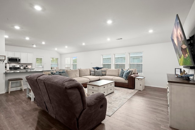 living room with light hardwood / wood-style floors