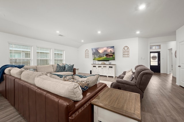 living room with hardwood / wood-style flooring