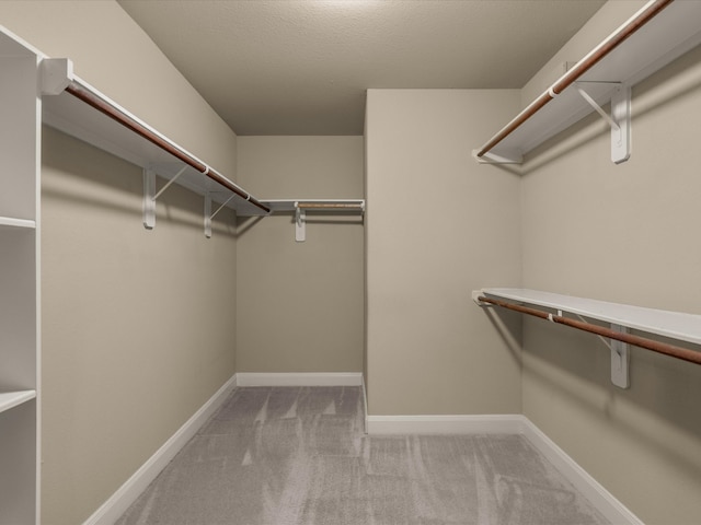 spacious closet featuring light carpet