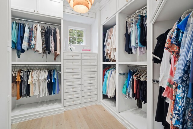 walk in closet featuring light hardwood / wood-style floors