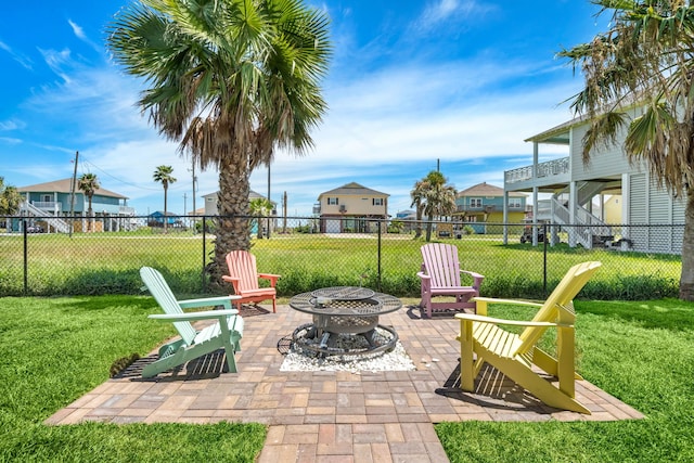 view of patio / terrace featuring a fire pit