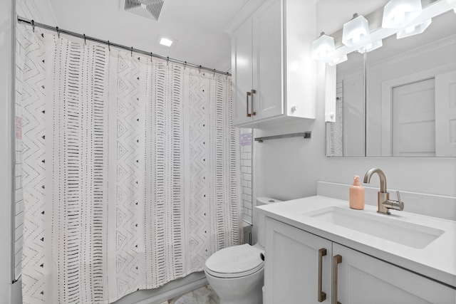 full bathroom with vanity, toilet, and shower / tub combo