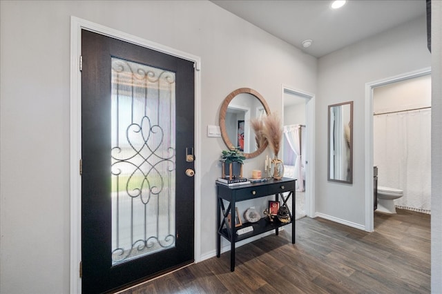 foyer entrance featuring dark hardwood / wood-style floors