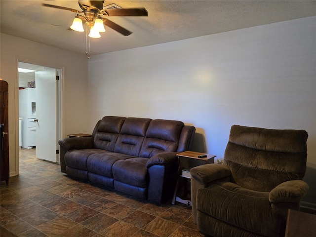 living room featuring ceiling fan