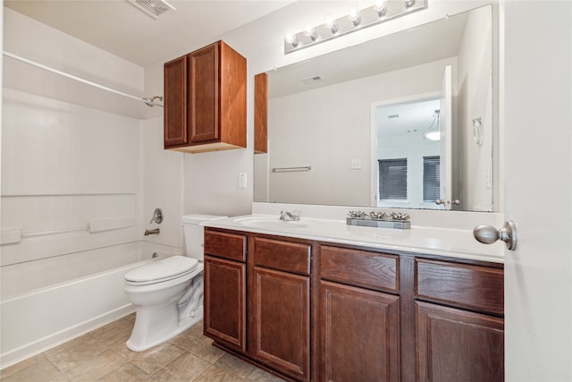 full bathroom featuring vanity, shower / bathtub combination, and toilet