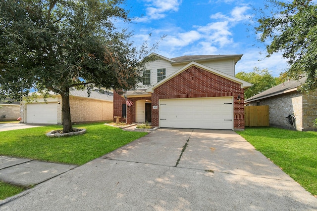 front facade featuring a front lawn and a garage