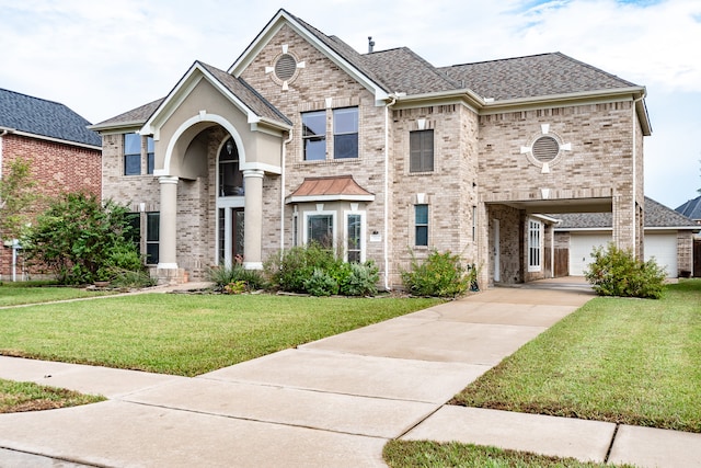 view of front of home featuring a garage and a front lawn