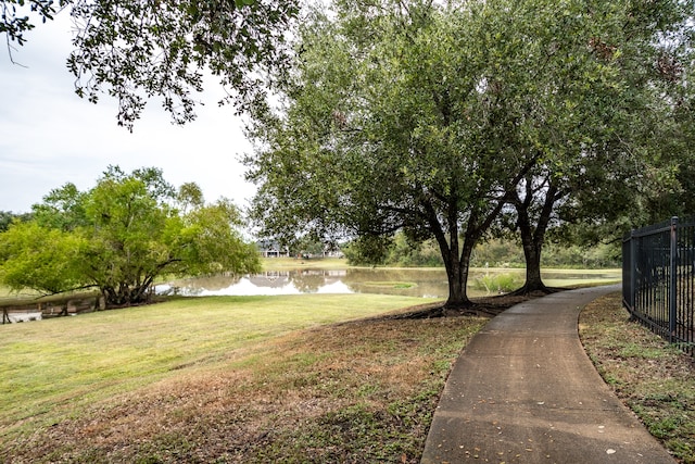 view of yard with a water view