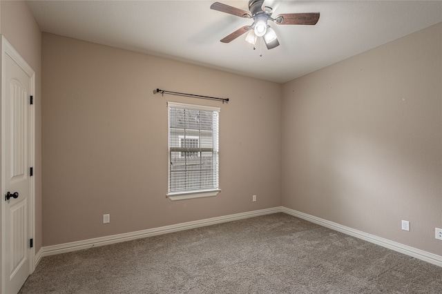 spare room with ceiling fan and carpet flooring