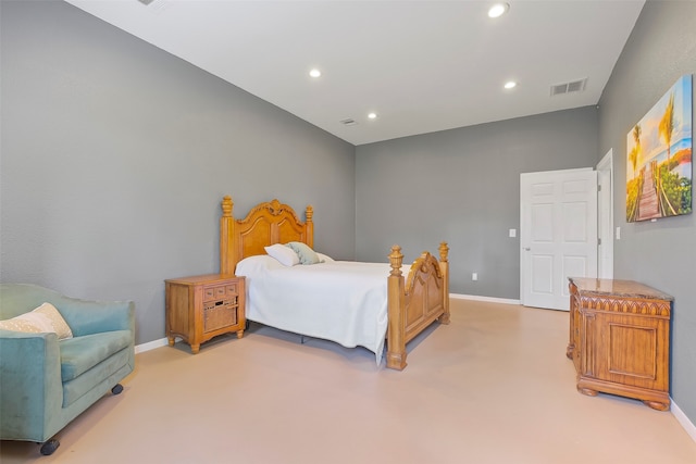 bedroom with light carpet