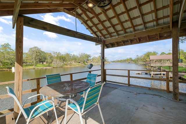 view of dock with a water view