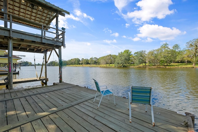 view of dock with a water view