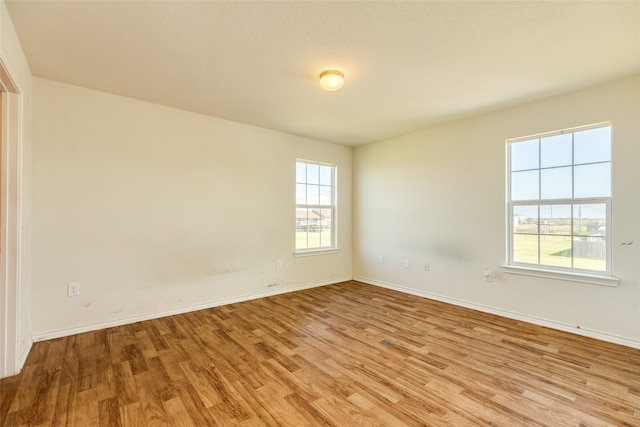 spare room with a wealth of natural light and light hardwood / wood-style floors