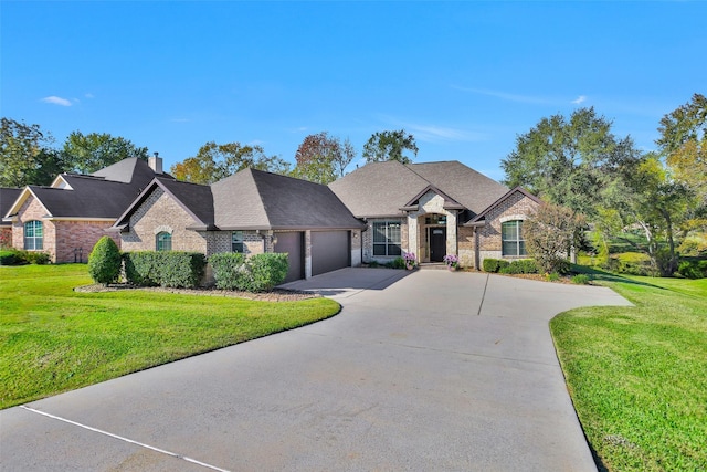 view of front facade featuring a front yard and a garage