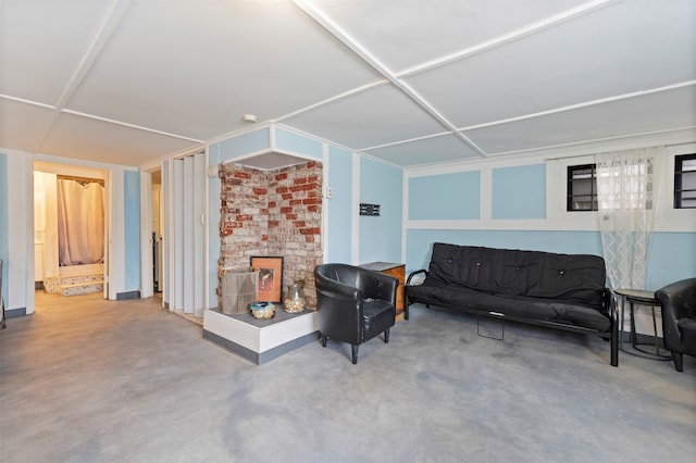 living room featuring concrete floors