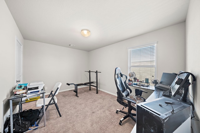 view of carpeted home office