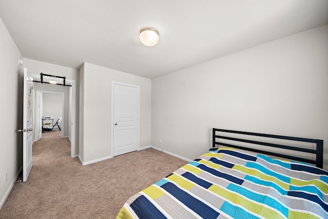 bedroom with light colored carpet