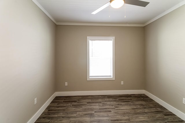 6605 Greenhurst St, Houston, TX 77091 - empty room featuring ornamental molding, a ceiling fan, dark wood finished floors, and baseboards