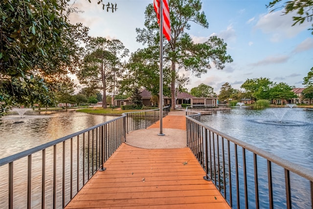 view of dock with a water view