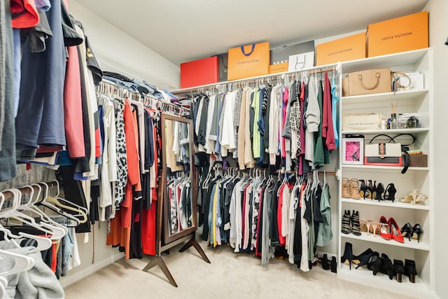 walk in closet with carpet floors