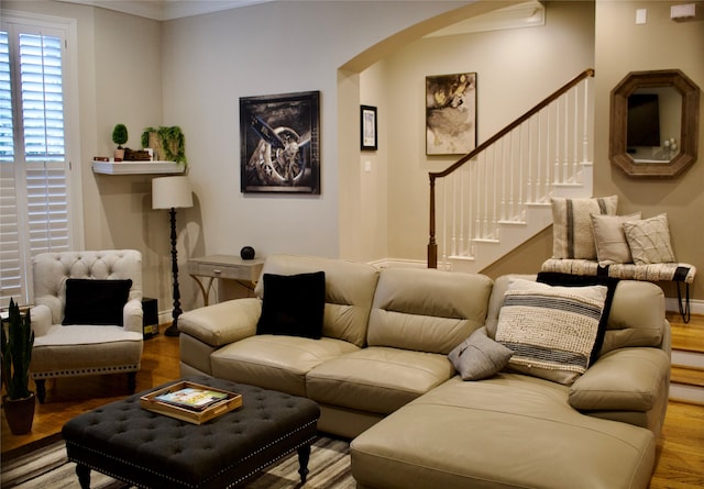 living room with wood-type flooring