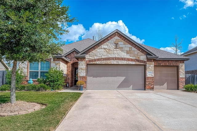 view of front of home featuring a front yard and a garage