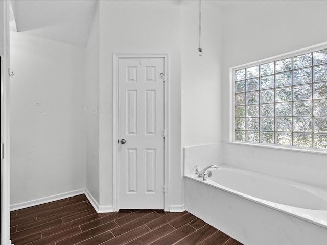 bathroom with wood-type flooring and a bathing tub