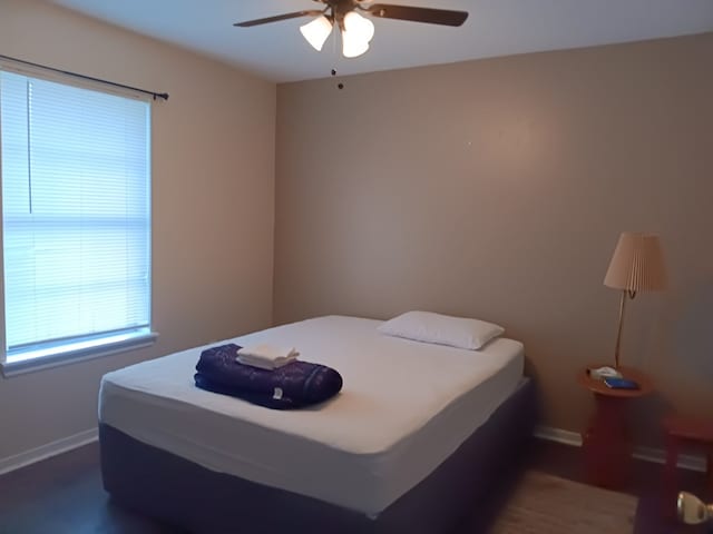 bedroom featuring ceiling fan