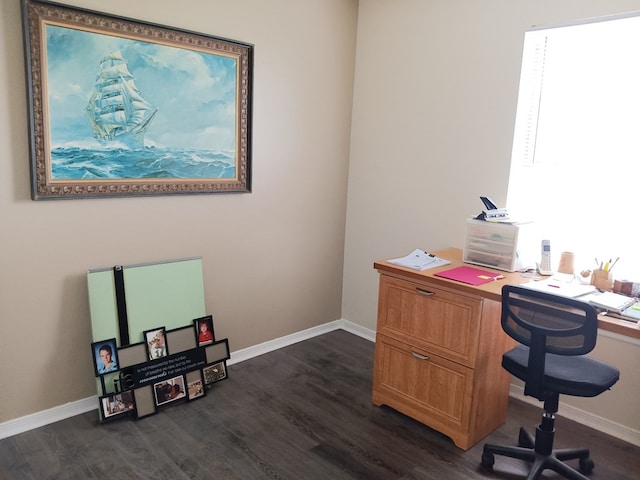 office area featuring dark wood-type flooring